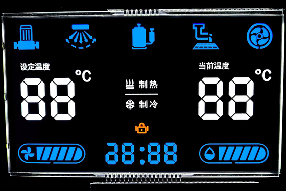 12 O Clock âm VA màn hình LCD phân khúc đen số đồ họa LCD Glass Va Panel cho nhiệt điều hòa