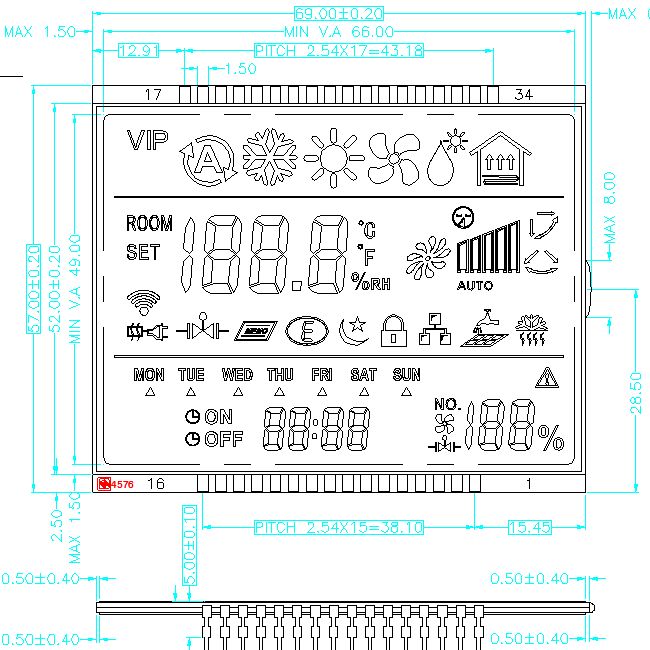 Màn hình LCD TN STN HTN FSTN VA tùy chỉnh Mô-đun LCD phân đoạn đơn sắc cho bộ điều nhiệt Nhà sản xuất màn hình LCD chữ số đơn sắc