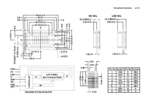 8 X 2 Chế độ màu xám Màn hình LCD STN 6'Clock Góc nhìn S6A0069 Bộ điều khiển Tiêu chuẩn ISO
